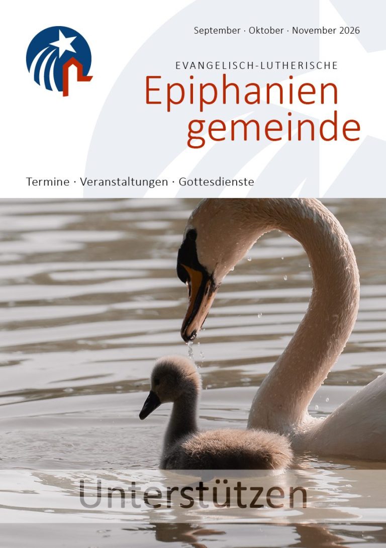 Cover Titel: Unterstützen. Schwan schwimmt auf dem Wasser neben einem Küken.