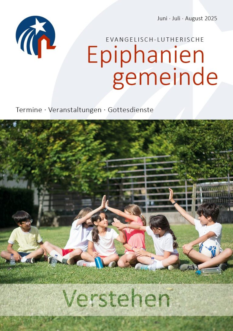 Titelblatt des Gemeindebriefs mit bunten grafischen Elementen und einem Obdachlosen. Überschrift: Wahrnehmen.