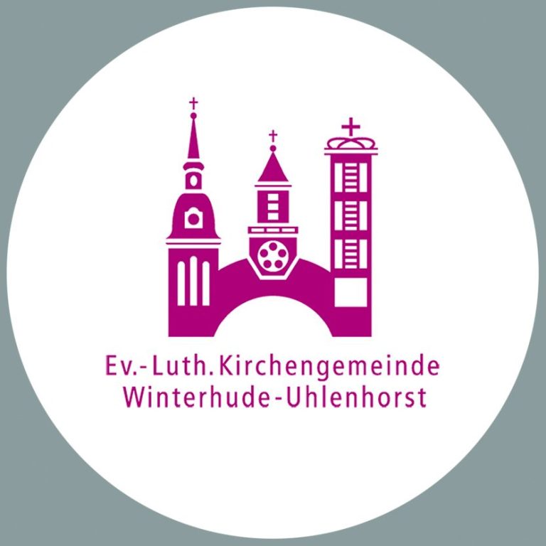 Logo der Ev.-Luth. Kirchengemeinde Winterhude-Uhlenhorst mit architektonischen Elementen.