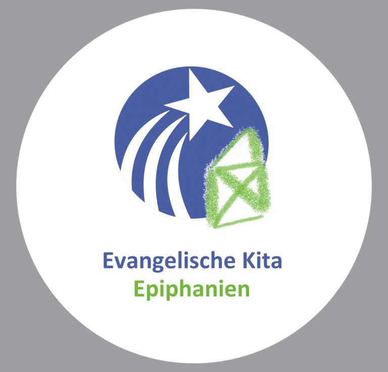 Logo der Evangelischen Kita Epiphanien mit Stern und stilisierter Grünecke.